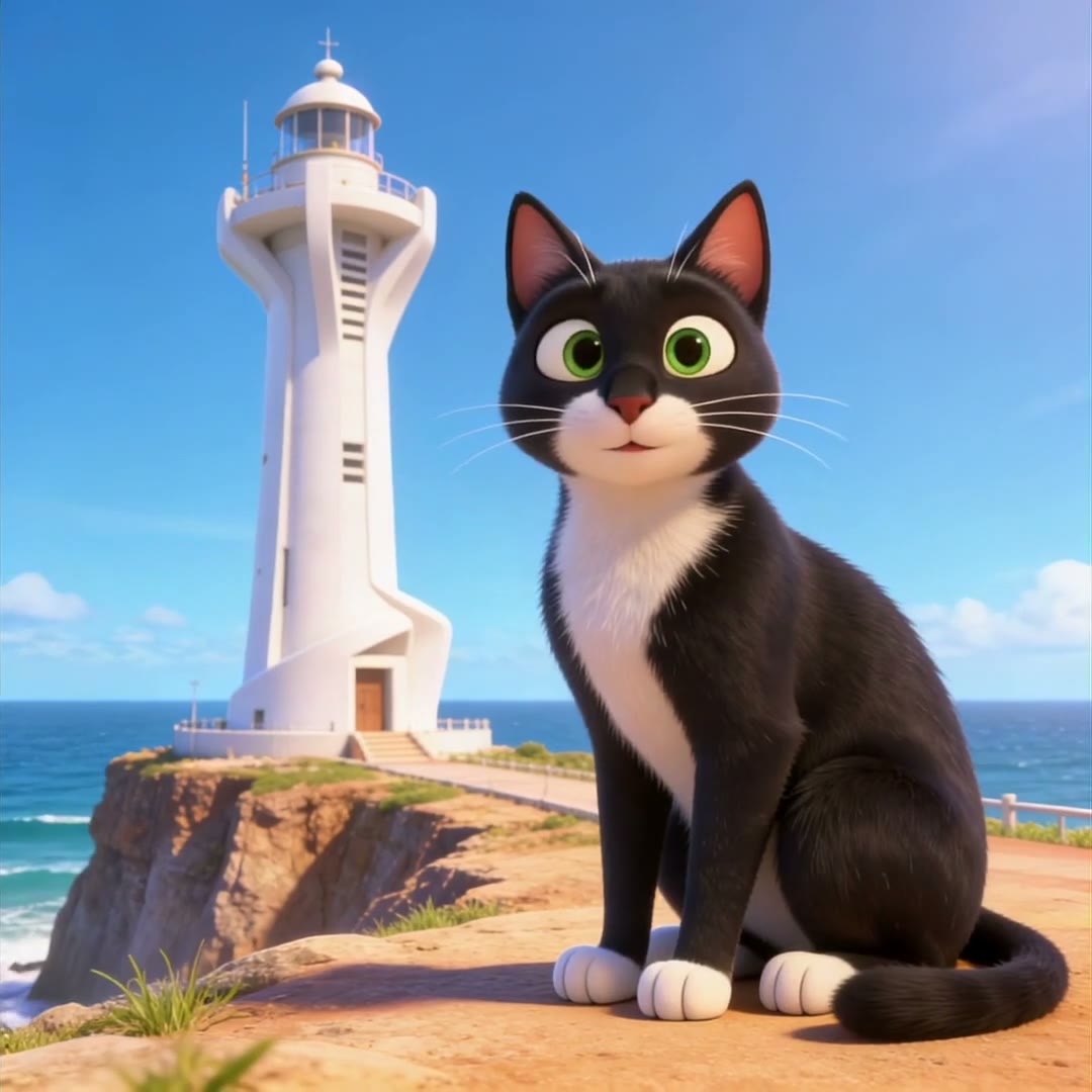 Gato preto chegando ao Farol do Cabo Branco — take 03