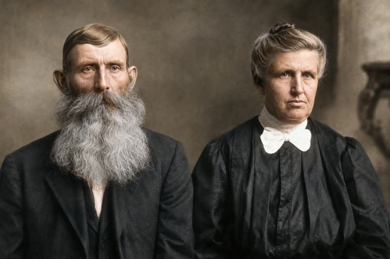 Retrato de casal — papel danificado restaurado e colorização delicada