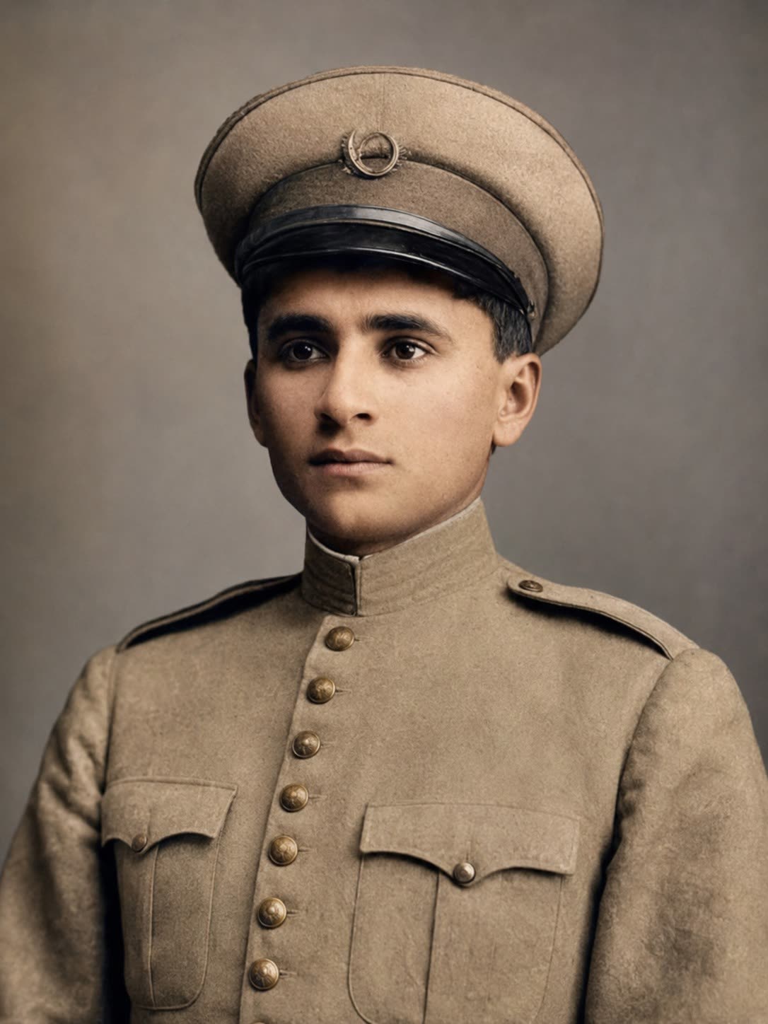 Retrato restaurado e colorizado de um militar — fotografia antiga recuperada
